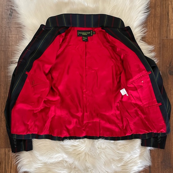 Shanghai Tang SIZE 2 (XS) Stripe Mandarin Blazer Jacket Navy - Picture 11 of 17